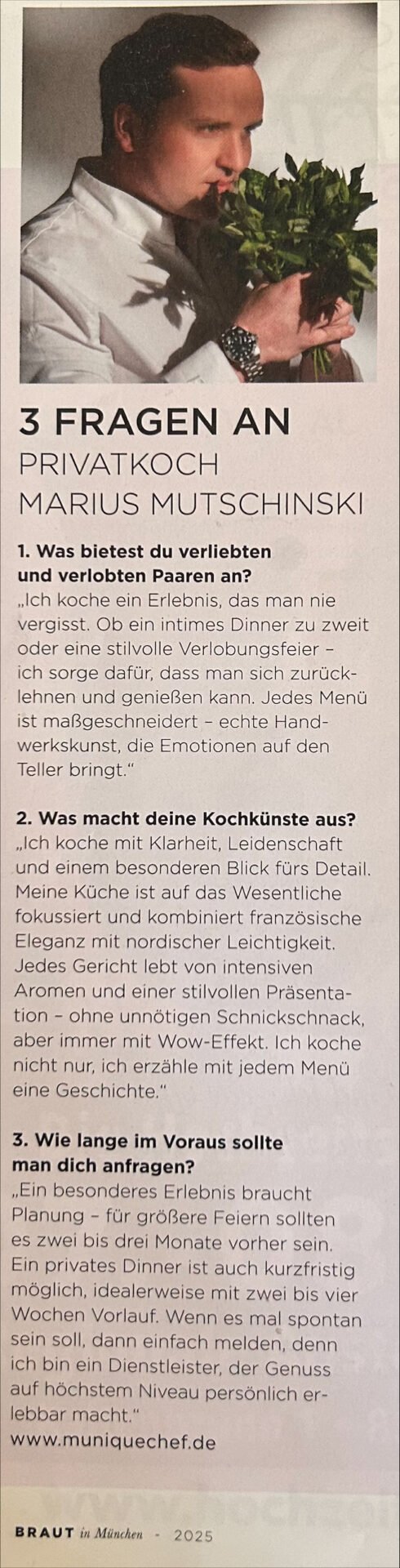 Braut Interview mit Privatkoch Marius Mutschinski über Hochzeiten und Private Dining